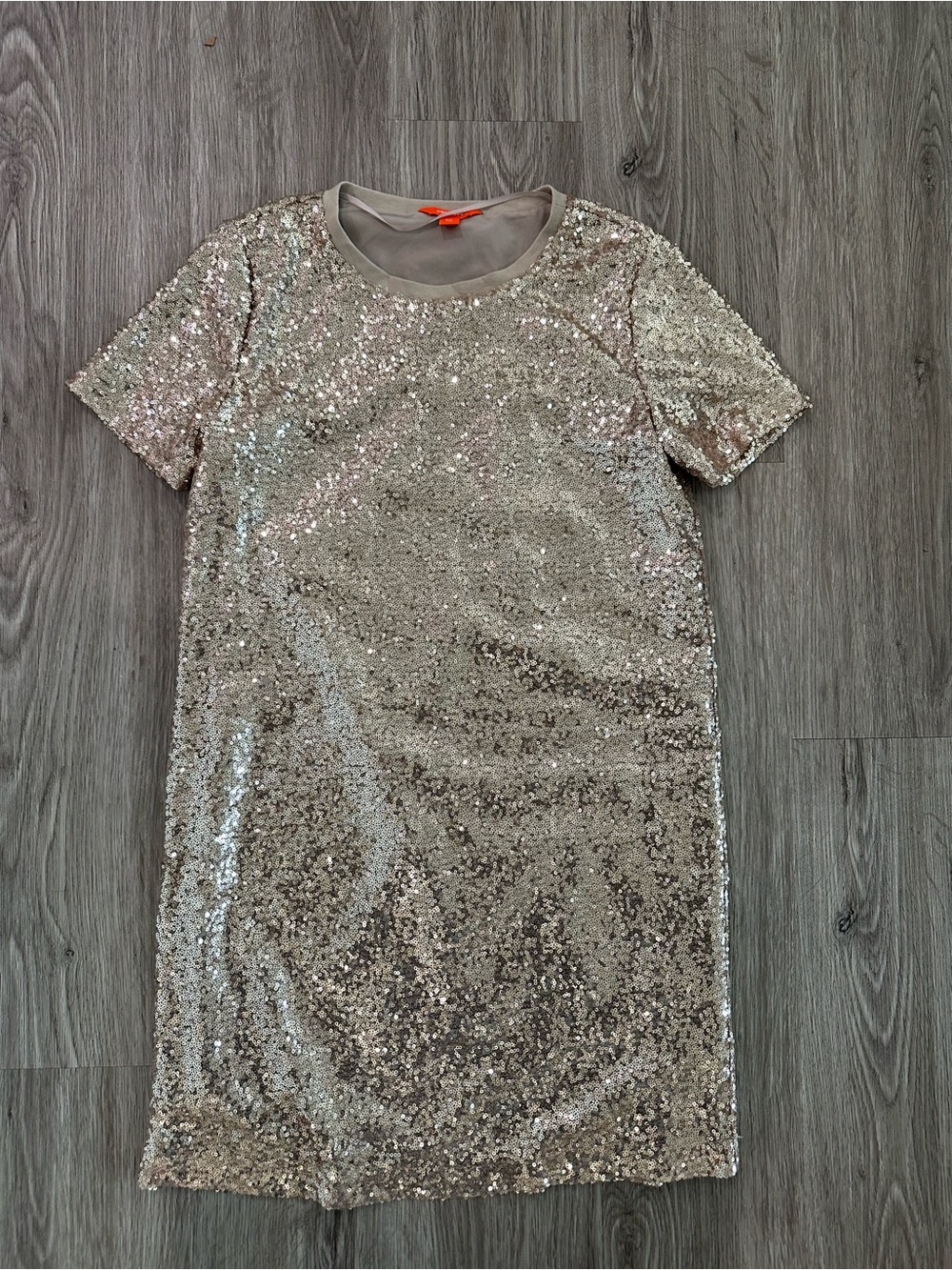 Joe Fresh Champagne Sequin Mini Shift Tee Shirt Dress Women’s Size Small - Picture 6 of 9